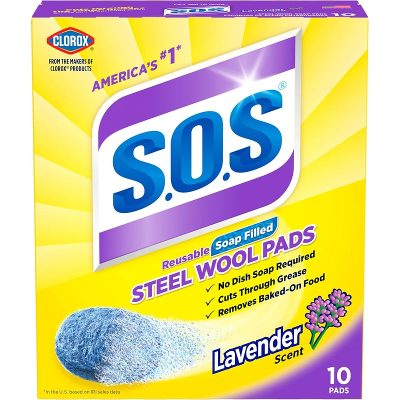 S.O.S. Lavender Scented Steel Wool Soap Pads - 10 Count - Image 1